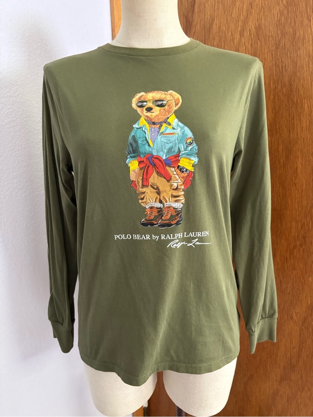 POLO RALPH LAUREN Boys sz L 14-16 POLO BEAR Long Sleeve Olive Green - Picture 6 of 6